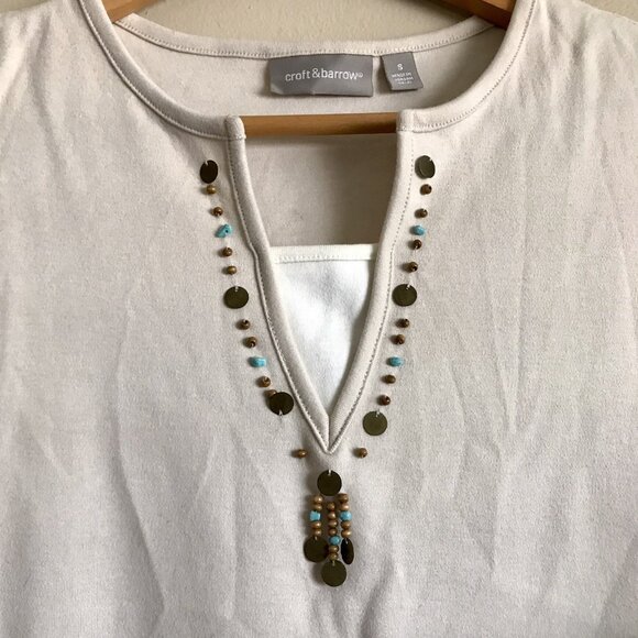 Croft And Barrow Tank Top Beaded V Neck Size Small Boho Western - Picture 2 of 9